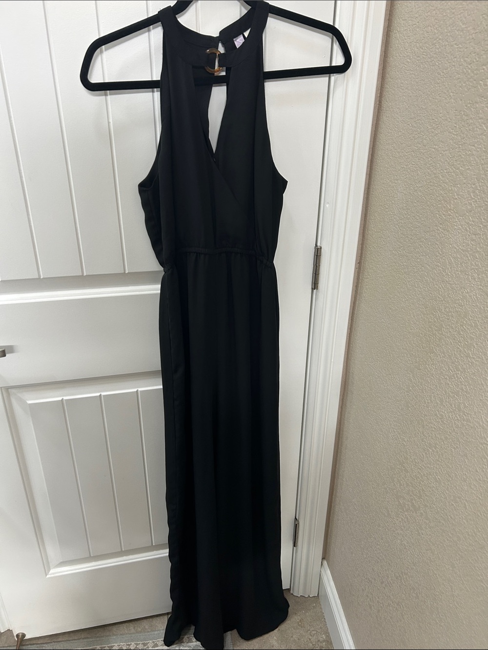 Black Halter Maxi jumpsuit with Buckle Neck